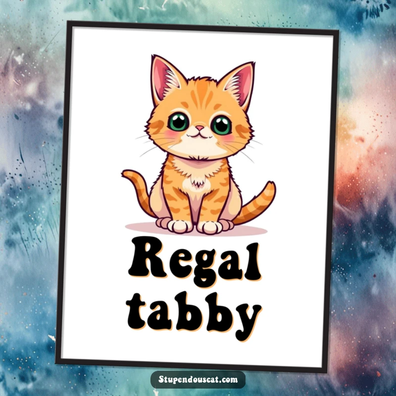 Funny orange tabby cat poster, posing regally and proudly, a sophisticated piece of wall art capturing feline pride.