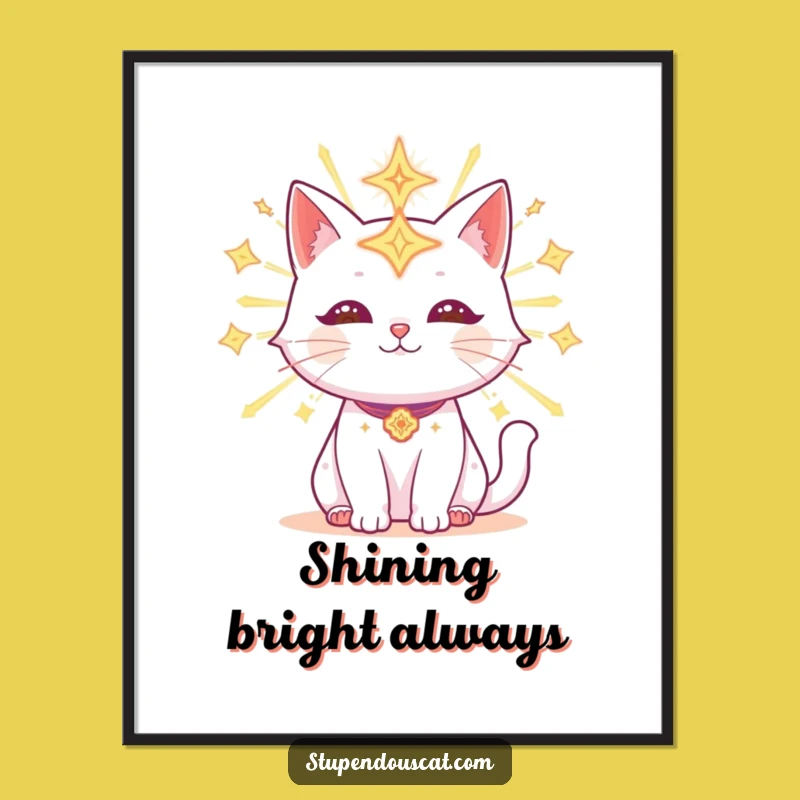Funny Radiant Celestial Cat Poster: Cosmic Glow Art, Perfect Wall Decor Gift!