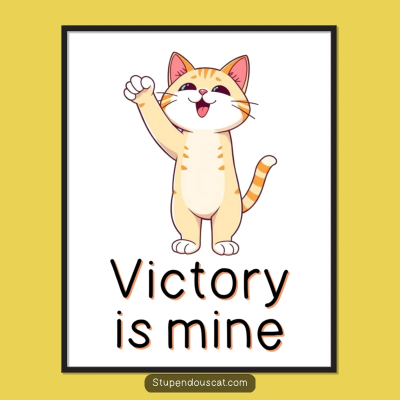 Triumphant Cat Paw Poster - Admirable Feline Victory Wall Art Gift