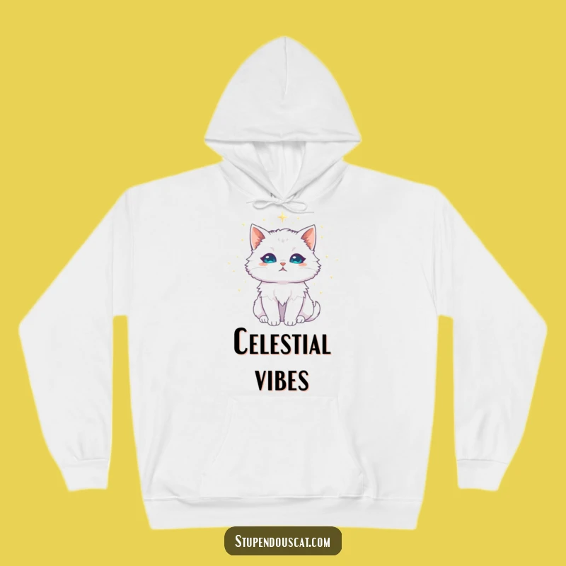 Funny White Cat Stardust Hoodie - Cozy Majestic Sweatshirt Gift