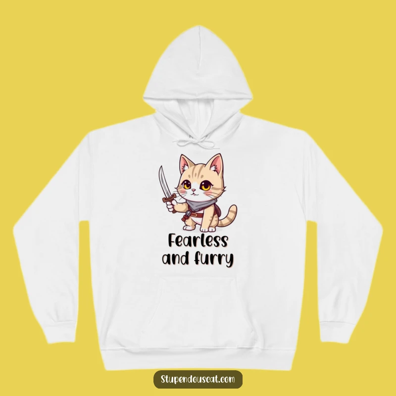 Funny Adventurous Cat Hoodie - Cozy Warrior with Tiny Sword Gift