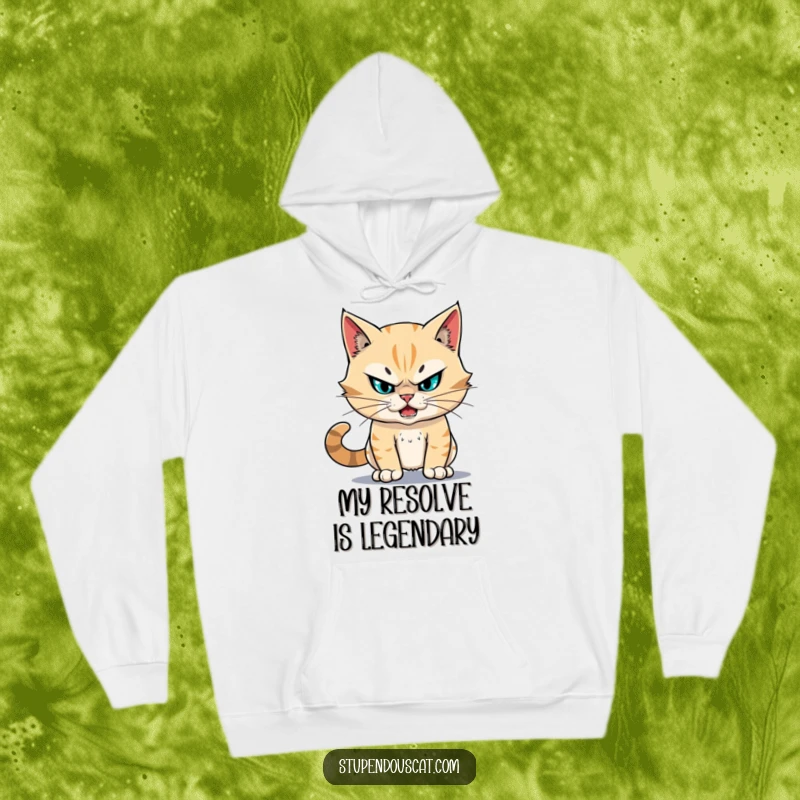 Funny fearless cat hoodie featuring a brave cat with unwavering resolve, staring down challenges in stupendous comfort.