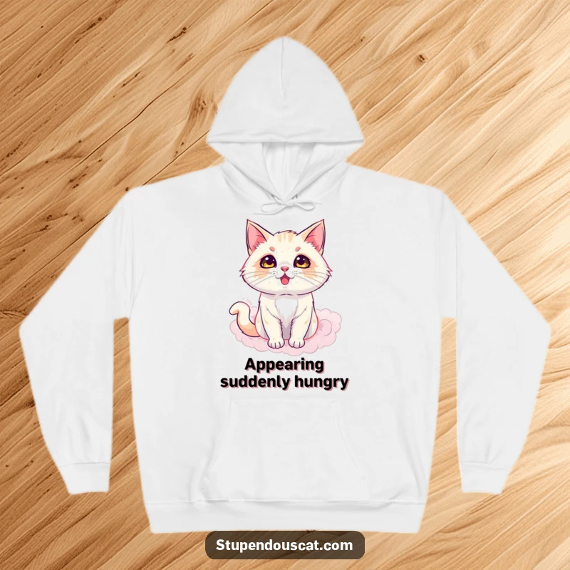 Funny hoodie with a dazzling cat seemingly appearing from a magical puff of smoke, cozy and mysterious, a perfect funny gift.