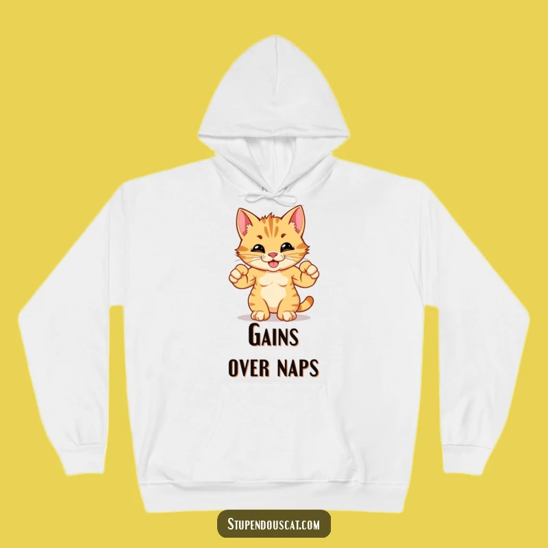 Funny Strong Cat Cub Flexing Muscles Hoodie - Cozy and Hilarious Gift