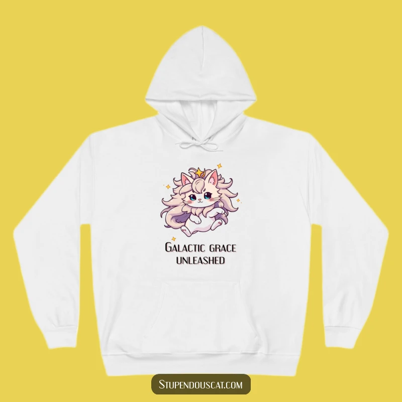 Funny Majestic Starry Mane Cat Hoodie: Cozy Cosmic Leap, Perfect Funny Gift!