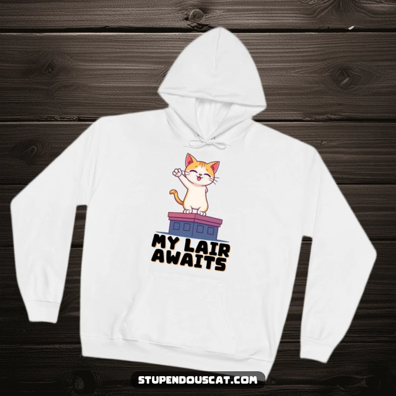 Funny hoodie with a heroic cat silhouette on a rooftop, offering warmth and a symbol of bravery for everyday heroes.