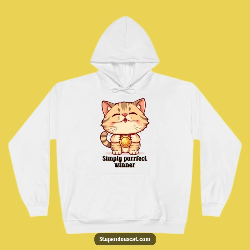 Cozy Funny Champion Cat Hoodie - Warm Medal Wear for Victory Celebrations