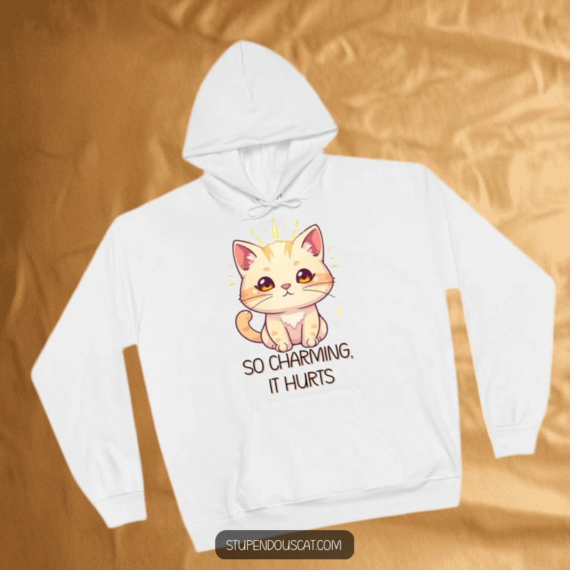 Funny cat hoodie showing a cat radiating a powerful aura and undeniable charm.