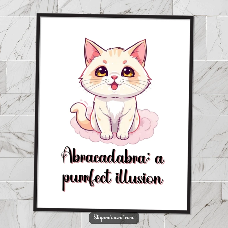 Funny Free Printable Wall Art: A dazzling cat emerges mysteriously from a puff of smoke. Enchanting downloadable art.