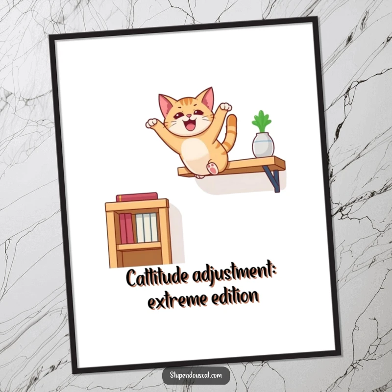 Funny Free Printable Wall Art: Athletic cat executing a spectacular leap from a high vantage point.