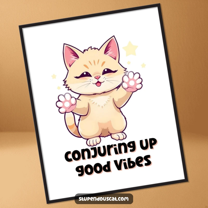 Funny Free Printable Wall Art: An awe-inspiring cat conjuring sparkling magical energy from its paws.