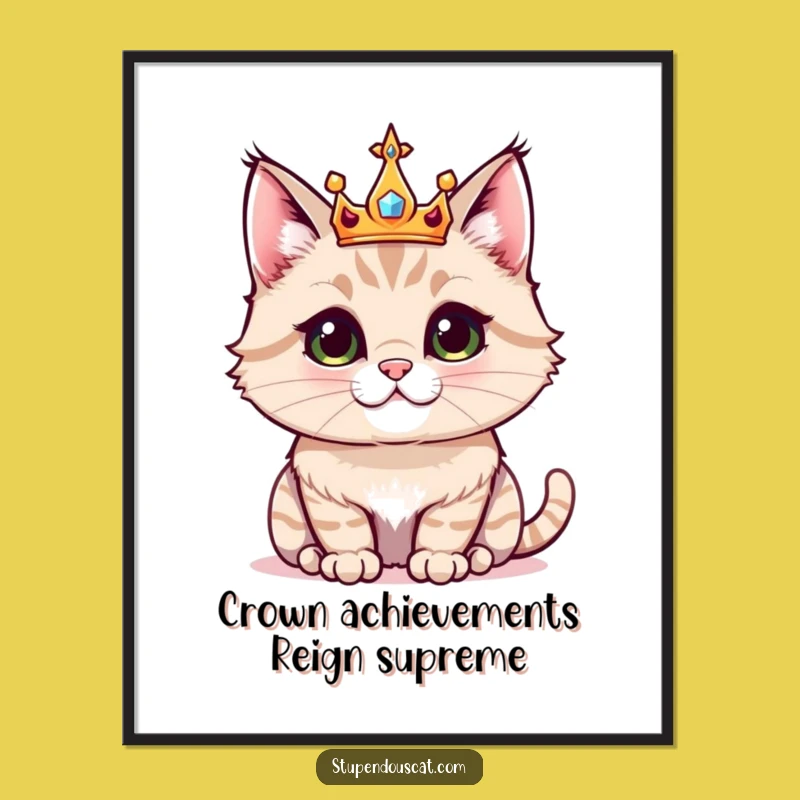 Free Printable Wall Art: Majestic Crown Cat, Funny Royal Feline Downloadable Decor
