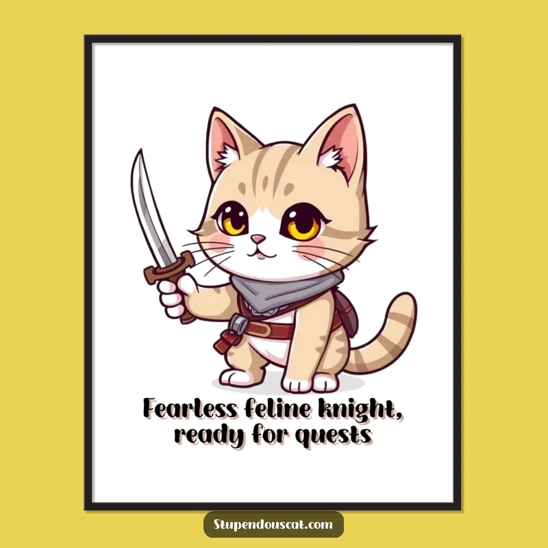 Free Printable Wall Art: Adventurous Sword Cat, Epic Decor