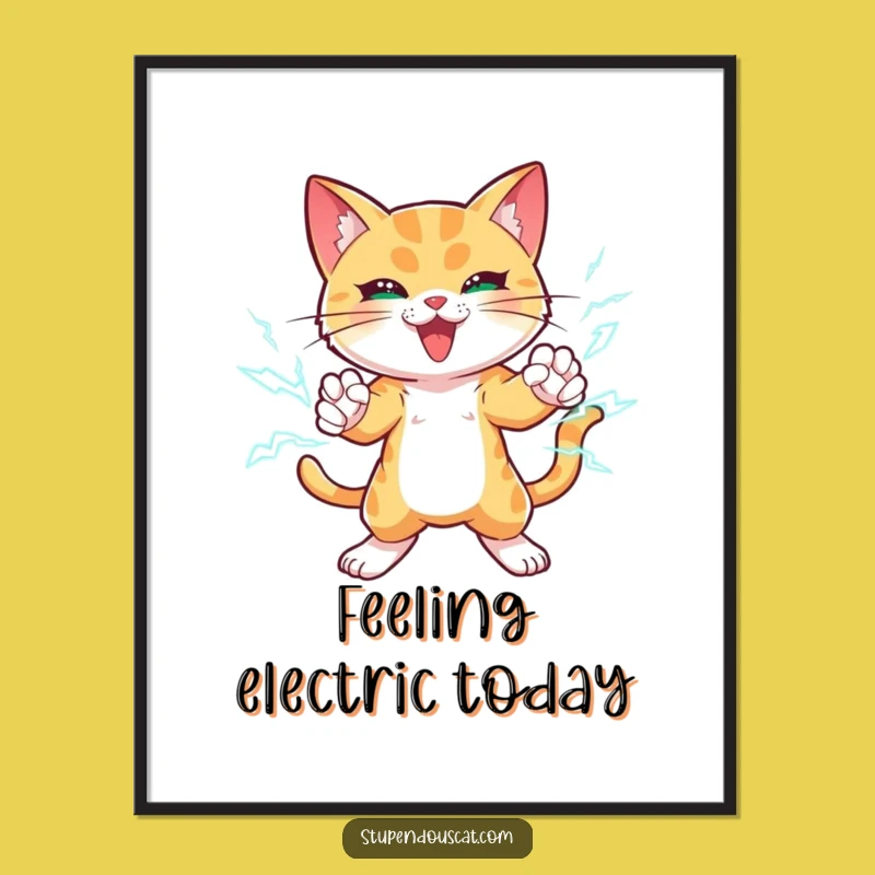 Free Printable Wall Art: Powerful Cat Lightning Paws, Funny Downloadable Decor