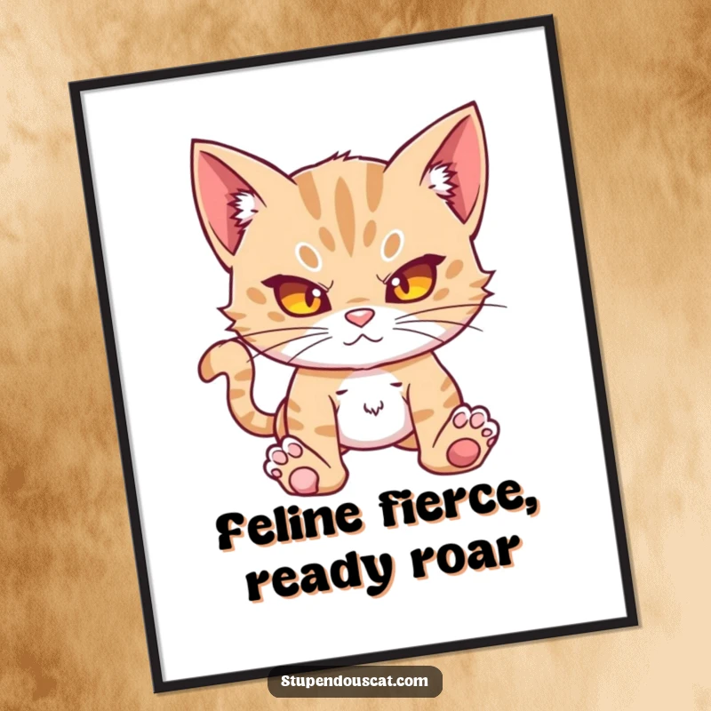 Funny Free Printable Wall Art: A formidable cat cub poised and ready for action, bringing a sense of adventure to your decor.