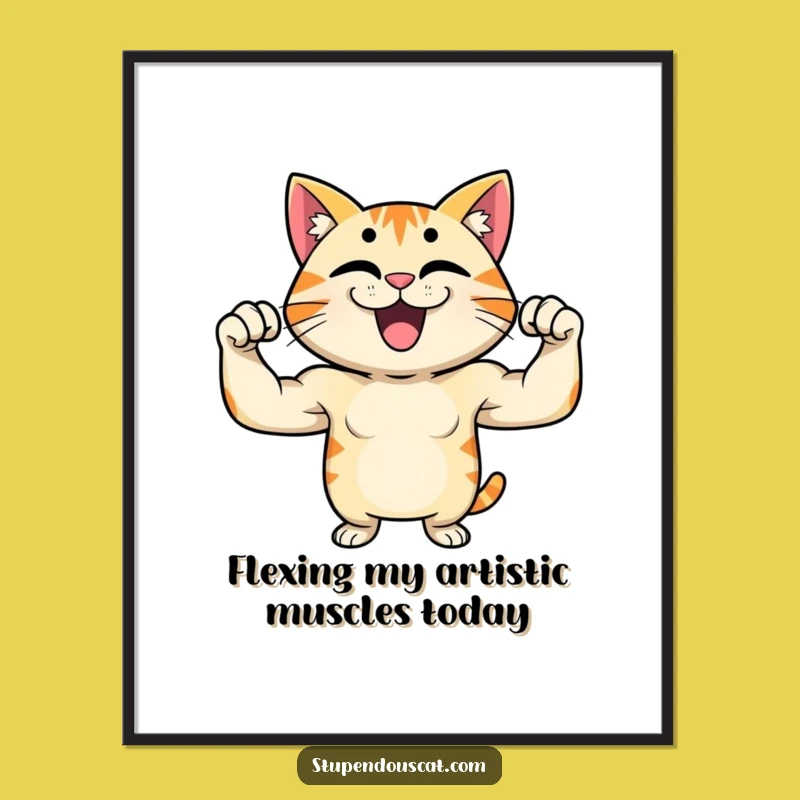 Free Printable Wall Art: Strong Cat Flex - Funny Downloadable Art DIY Gift
