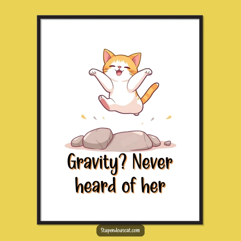 Free Printable Funny Cat Wall Art Download: Graceful Landing Humor