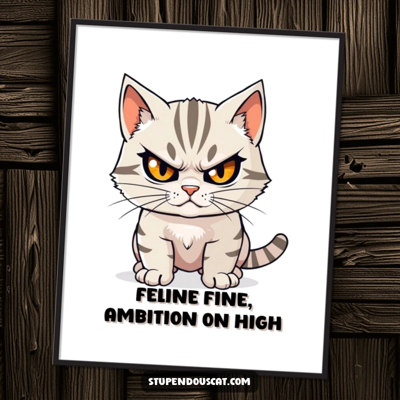 Funny Free Printable Wall Art: A cat with an intense, determined gaze, ready to conquer any challenge.