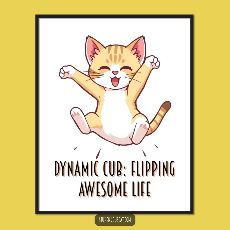 Free Printable Wall Art: Dynamic Cat Cub Flip Funny Downloadable Art Gift