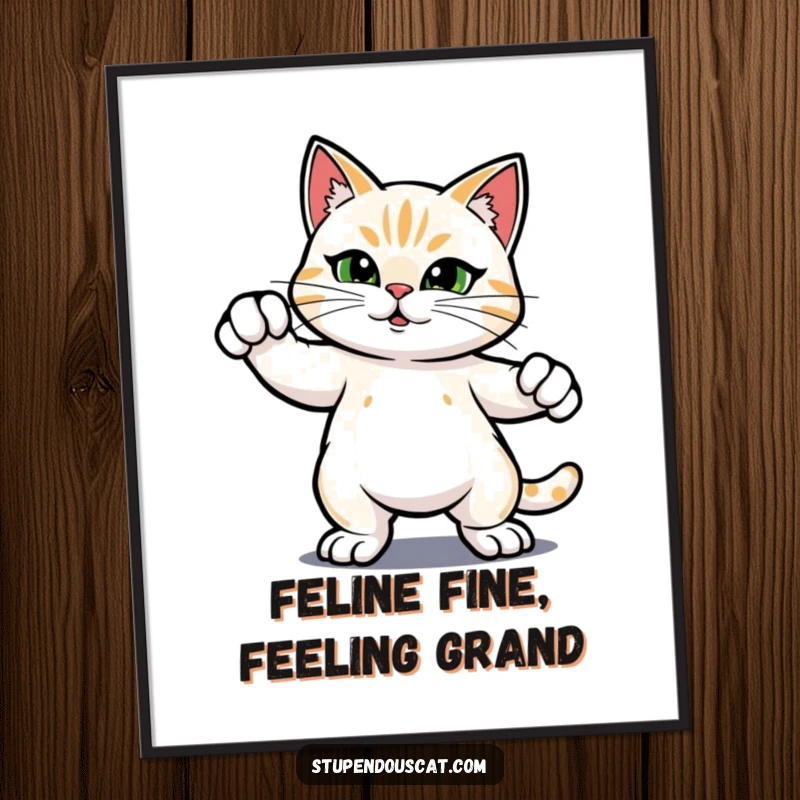 Funny Free Printable Wall Art: A powerful and heroic cat stands confidently, ready to inspire awe.