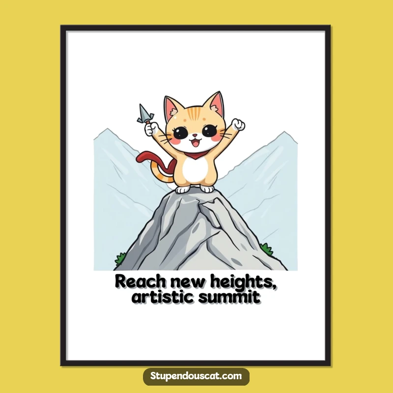 Free Printable Wall Art: Hero Cat Mountaintop - Funny Downloadable Art DIY Gift