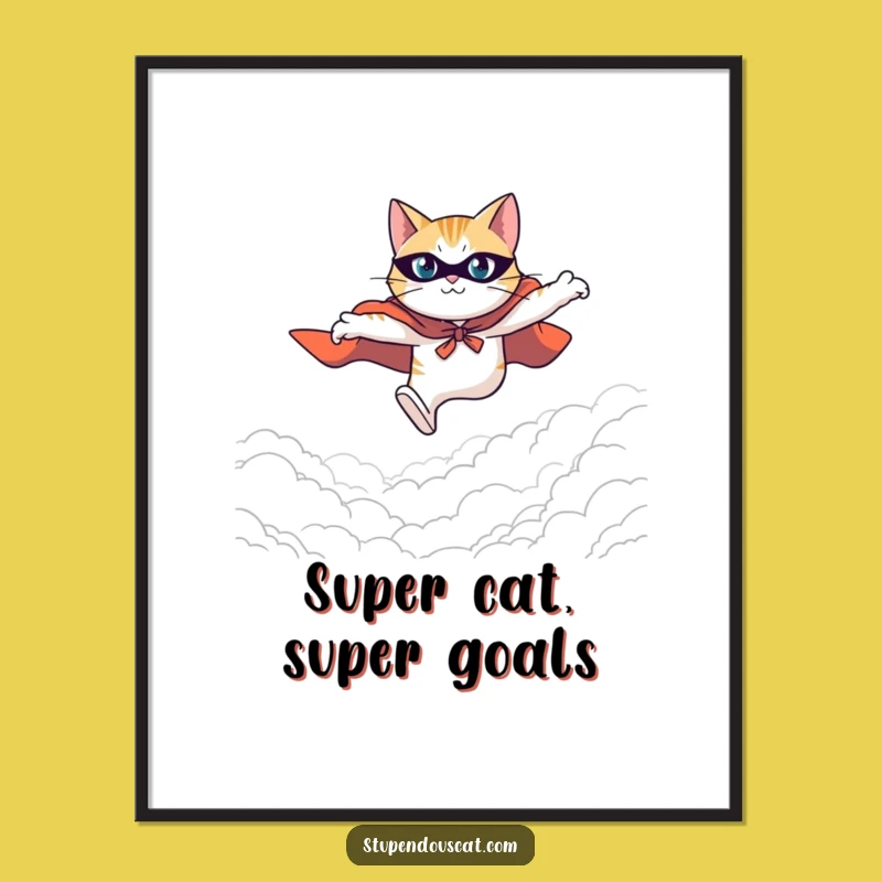 Free Printable Wall Art: Heroic Cat Leaping, Funny Downloadable Decor
