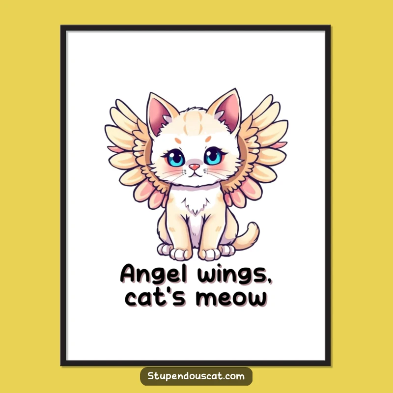 Free Printable Wall Art: Majestic Winged Cat Cub for Heavenly Home Decor