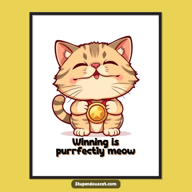 Funny Free Printable Wall Art: Champion Cat Medal Downloadable Art