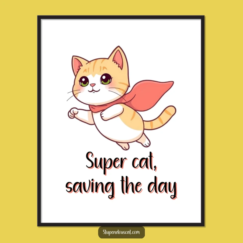 Funny Free Printable Wall Art: Flying Cat Superhero Downloadable Art