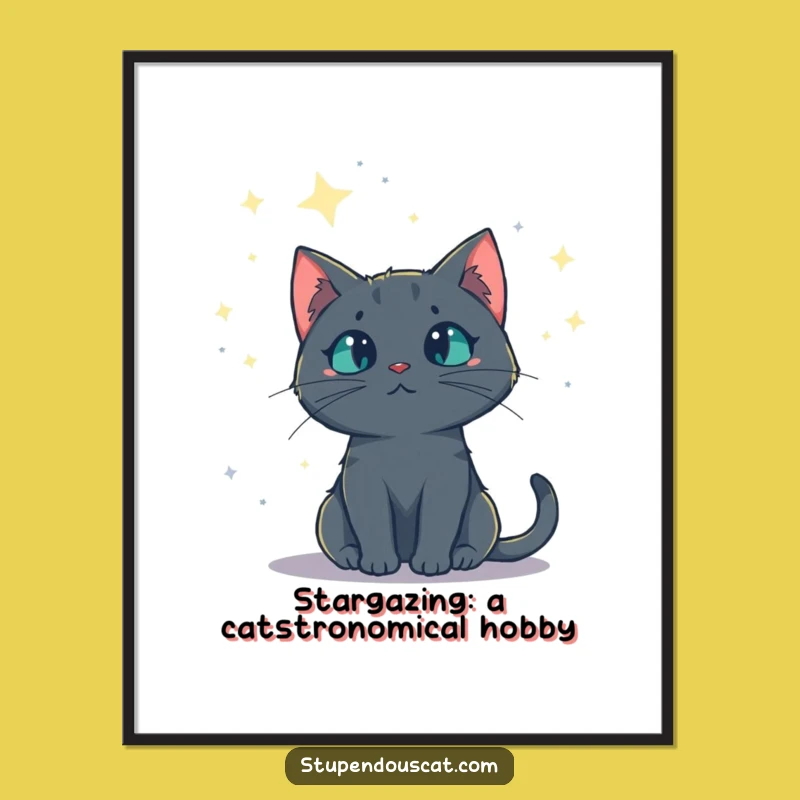 Funny Free Printable Wall Art: Mysterious Cat Stargazing, Downloadable Art Decor