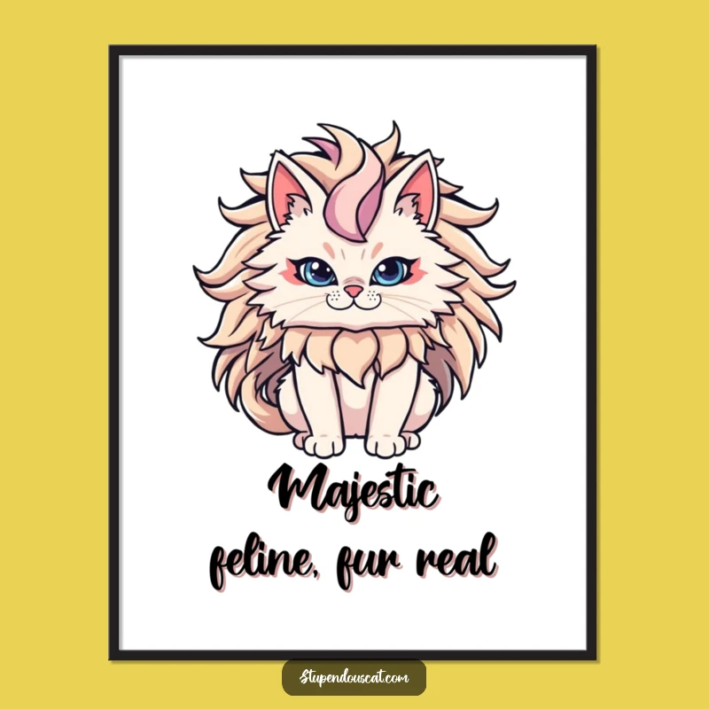 Funny Free Printable Wall Art: Powerful Lion Cat Mane - Downloadable