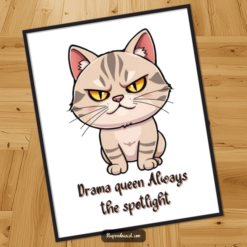Funny Free Printable Wall Art: A smug cat with narrowed, twinkling eyes strikes a dramatically confident pose on display.