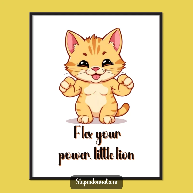 Funny Free Printable Wall Art: Strong Cat Cub Flexing - Humorous Downloadable Home Decor Gift
