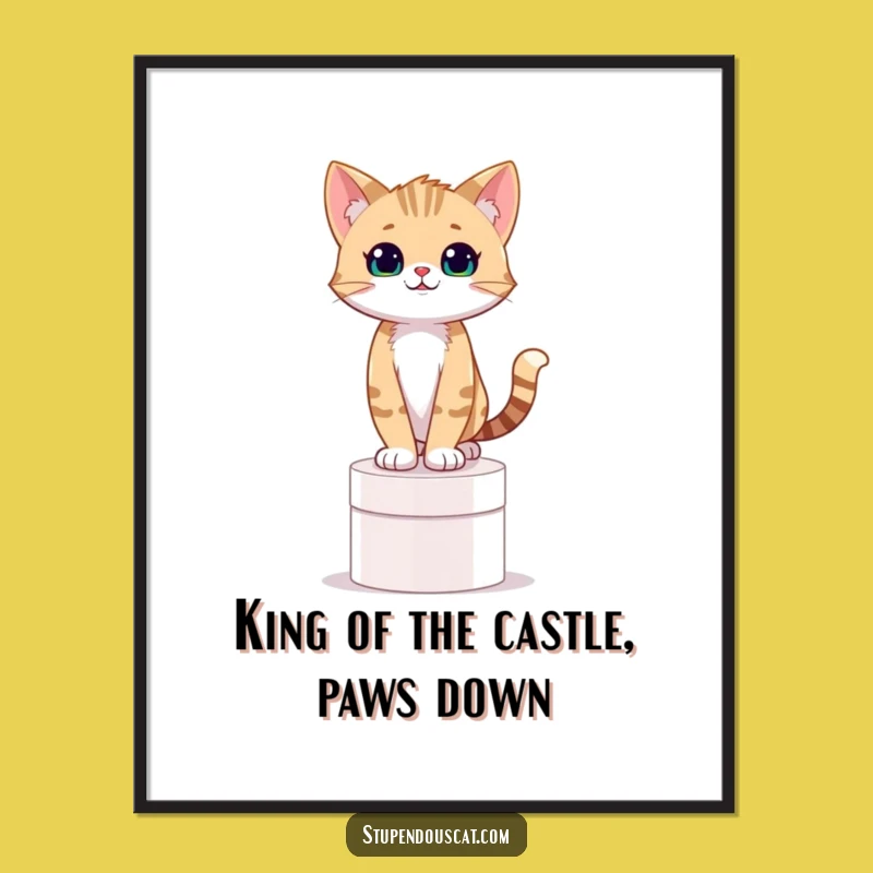 Funny Free Printable Wall Art: Confident Cat Cub on Pedestal - Humorous Downloadable Decor