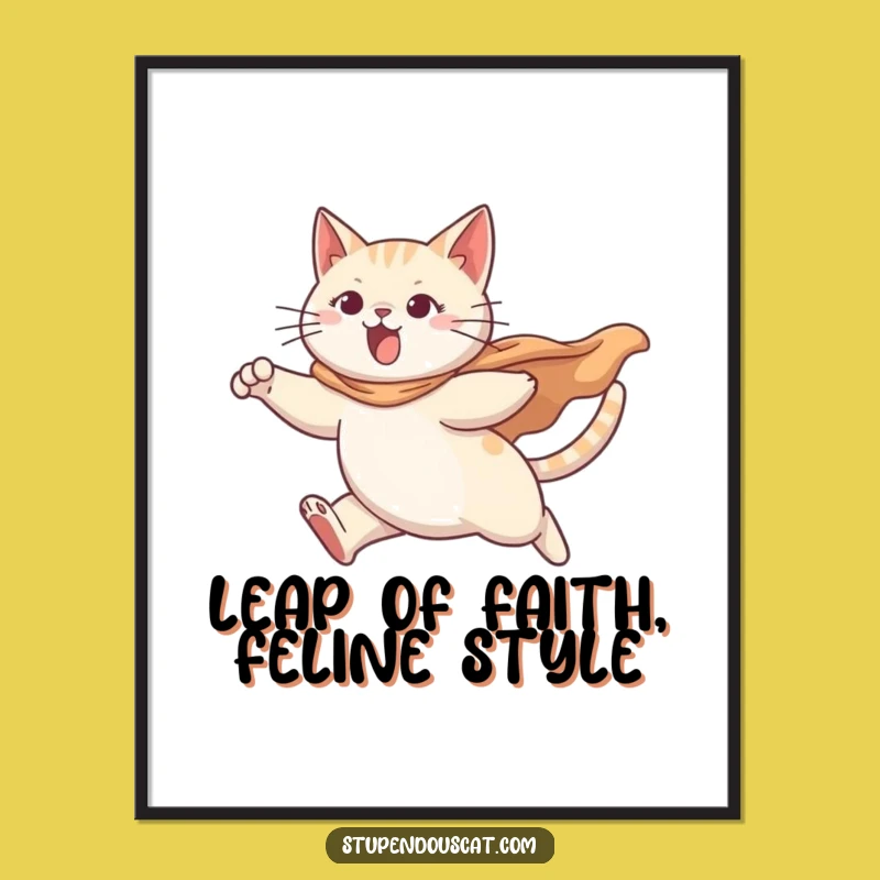 Funny Free Printable Wall Art: Leaping Cat superhero, awesome downloadable art gift!