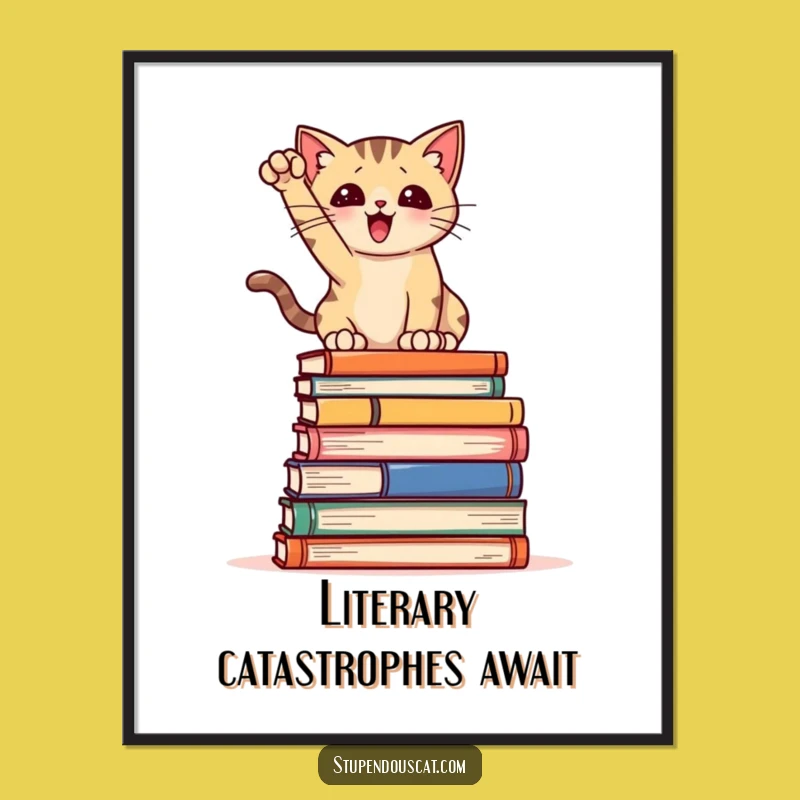 Free Printable Wall Art: Funny Cat Book Pose! Hilarious Downloadable Home Decor.