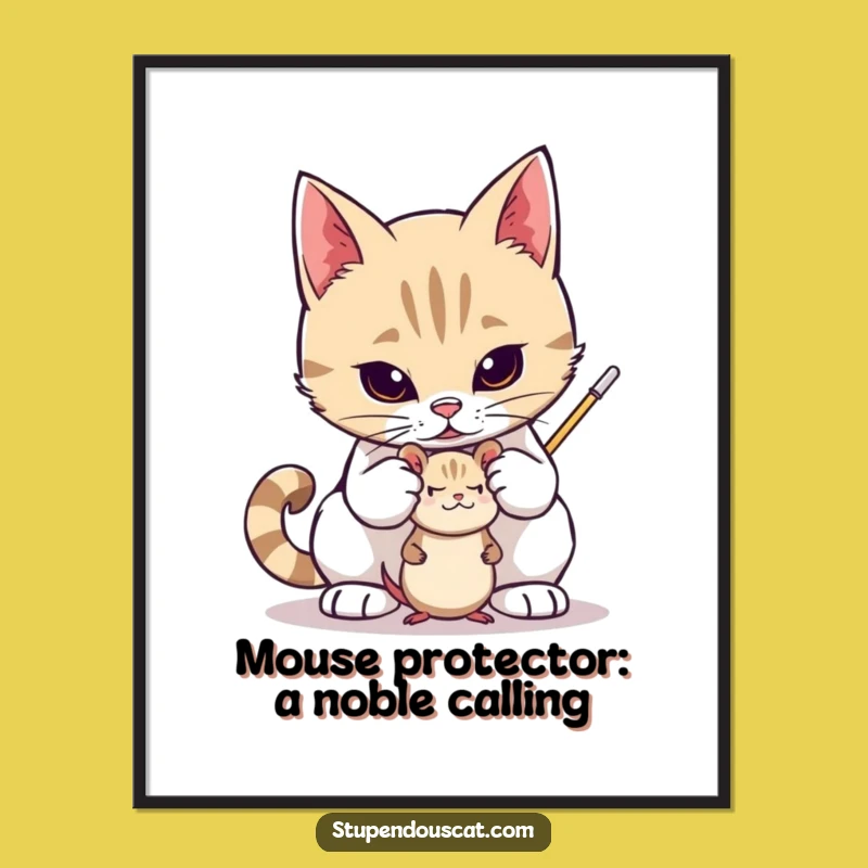 Funny Free Printable Wall Art: Valiant Cat Guardian, Downloadable Art Decor