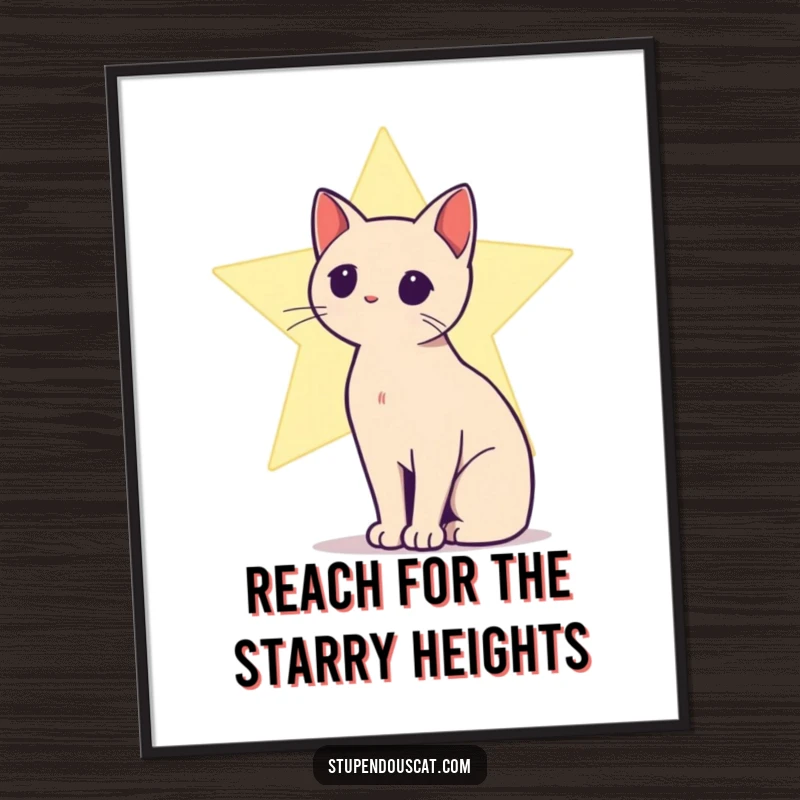 Funny free printable wall art depicting a cat silhouette positioned against a brilliant, shining star, creating a magical scene.