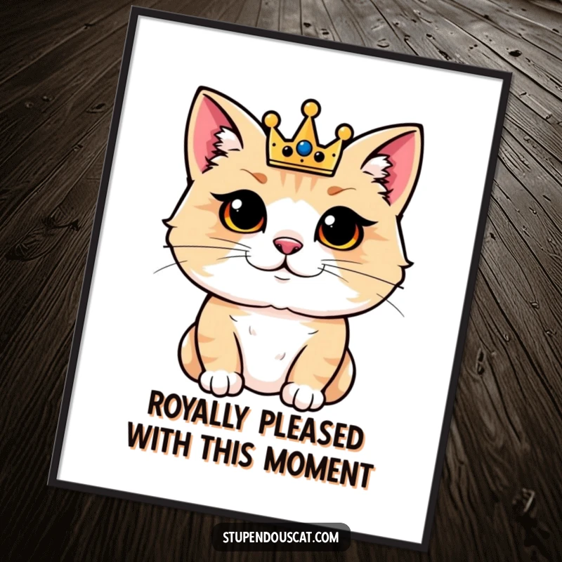 Funny Free Printable Wall Art: Regal cat wearing a tiny crown looks supremely pleased, a downloadable piece of royal humor.