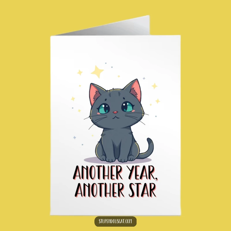 Free Printable Birthday Card: Mysterious Cat Stargazing, Downloadable DIY Gift Humor