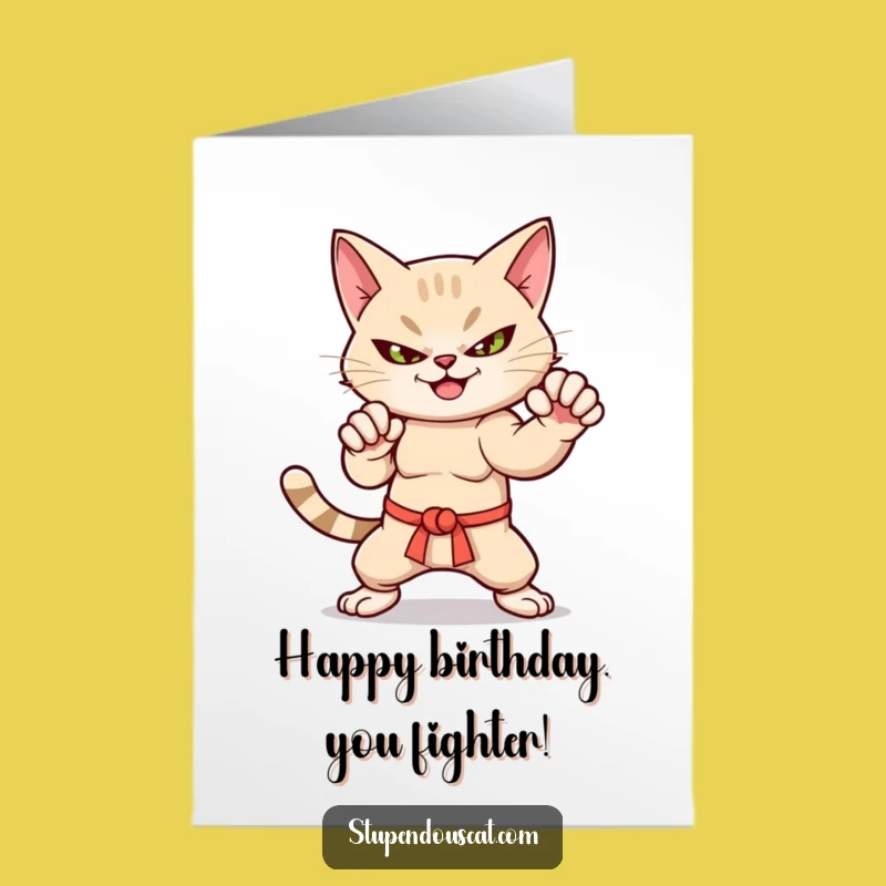 Free Printable Birthday Card Cat Martial Arts Smirk Funny Downloadable