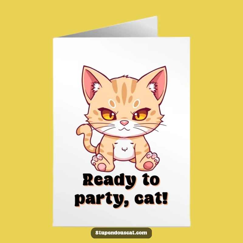 Free Printable Birthday Card: Formidable Cat Cub Raring for a Wild Celebration