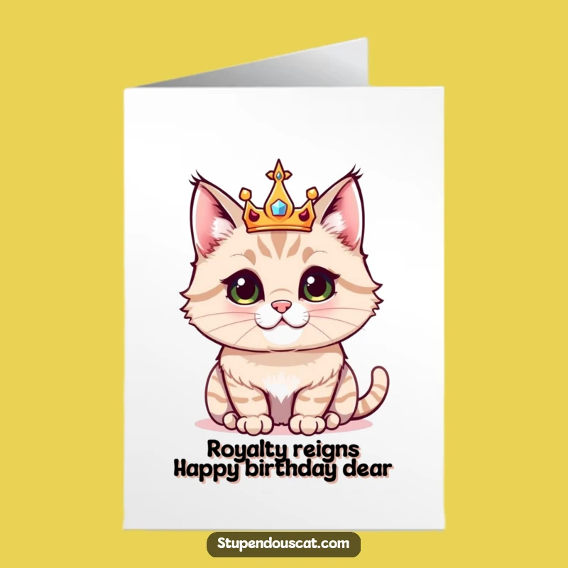 Free Printable Birthday Card: Majestic Crown Cat, Funny Royal Feline Downloadable Gift