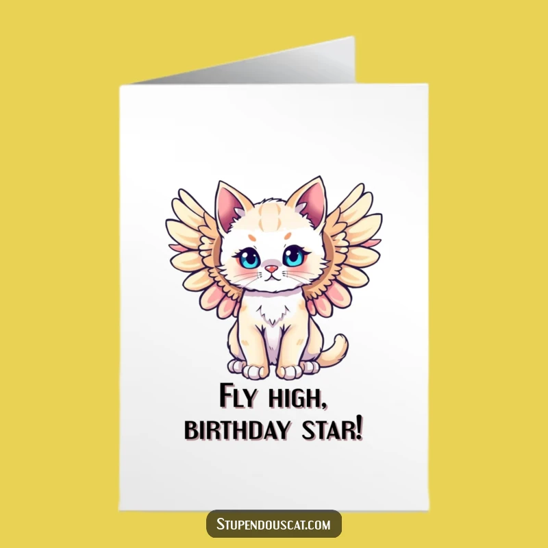 Free Printable Birthday Card: Majestic Winged Cat Cub for a Heavenly Celebration