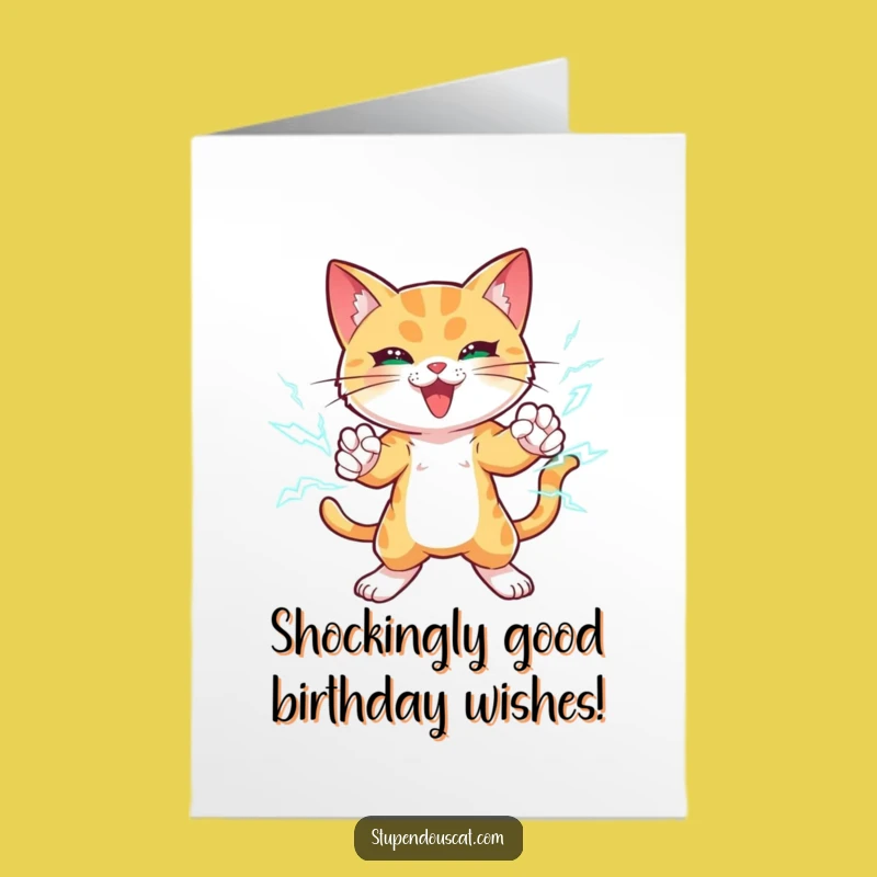 Free Printable Birthday Card: Powerful Cat Lightning Paws, Funny Downloadable Gift