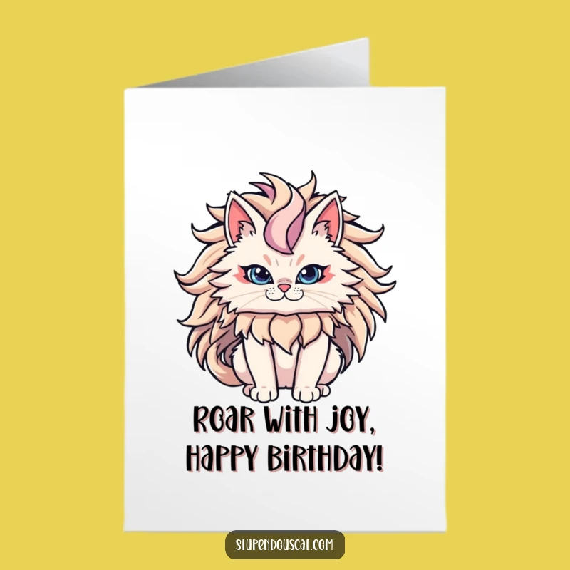 Free Printable Birthday Card: Powerful Lion Cat - Funny Downloadable Gift