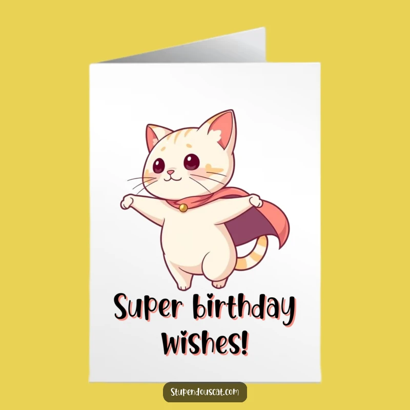 Free Printable Birthday Card: Swooping Cat Hero! Epic Downloadable Gift.
