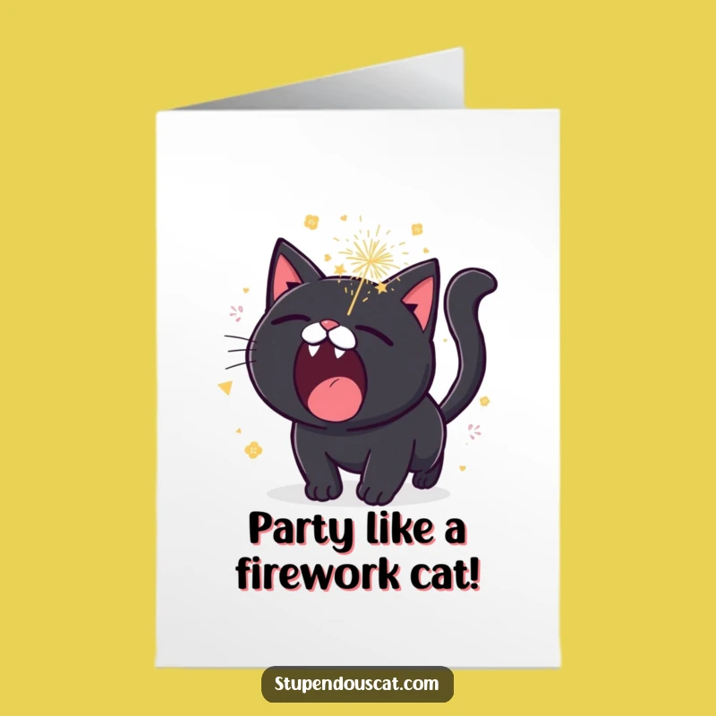 Free Printable Funny Cat Birthday Card - Firework Roar Downloadable Gift