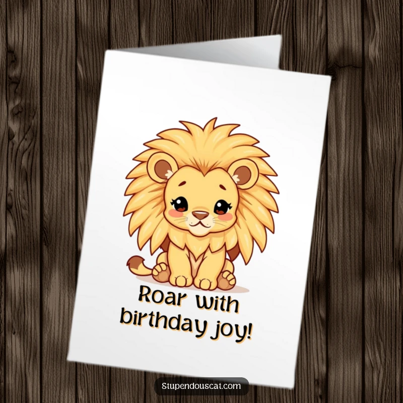 Funny Free Printable Birthday Card featuring a majestic lion cub with a comically large, shimmering mane