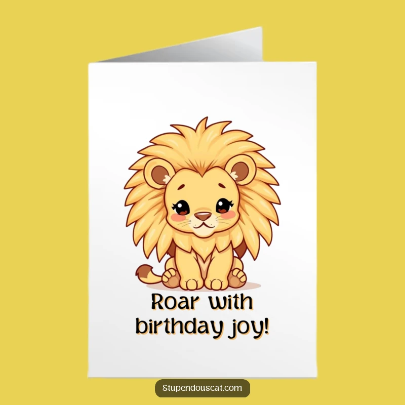 Free Printable Funny Lion Cub Birthday Card - Big Mane Downloadable Gift